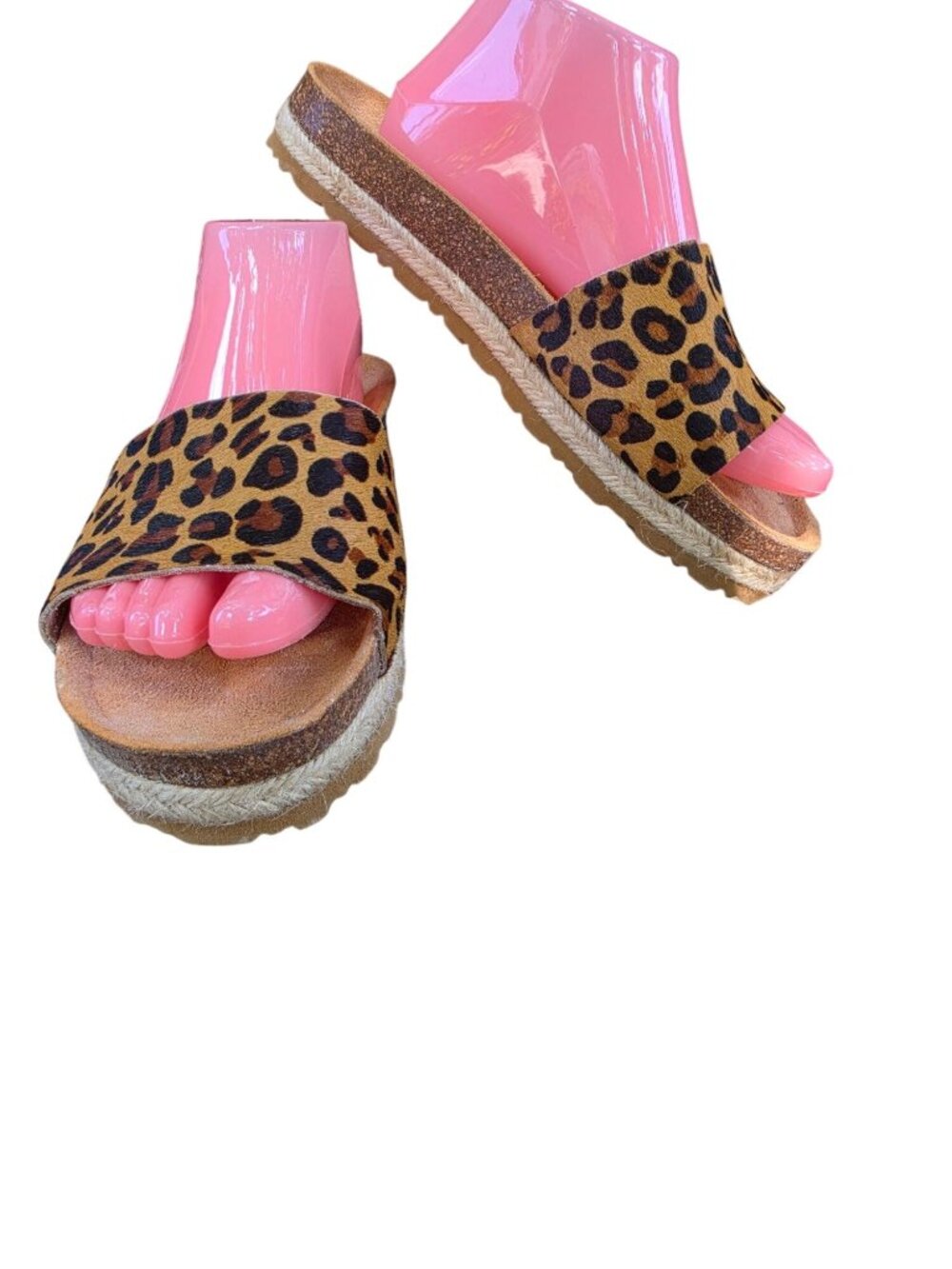 Yokono Ibiza Leopard Calf Hair Platform Cork Slide Sandals Spain Comfort 9.5